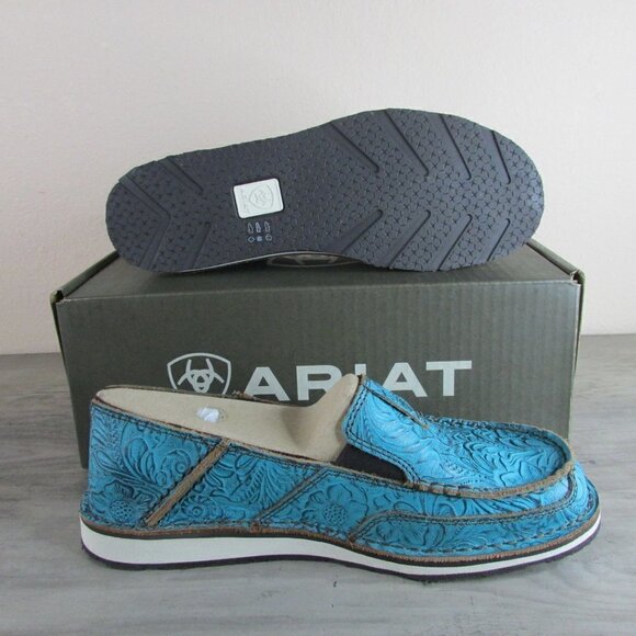 Ariat Women's Cruiser Boat Slip On Loafer Shoe Brushed Turquoise Floral Emboss - Picture 4 of 4